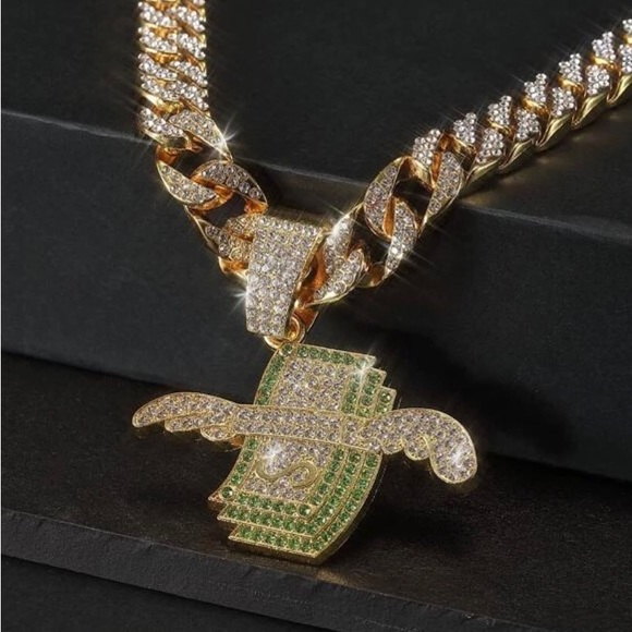 Hip Hop Glamorous Zinc Alloy Rhinestone Dollar Pendant Necklace - Picture 2 of 4